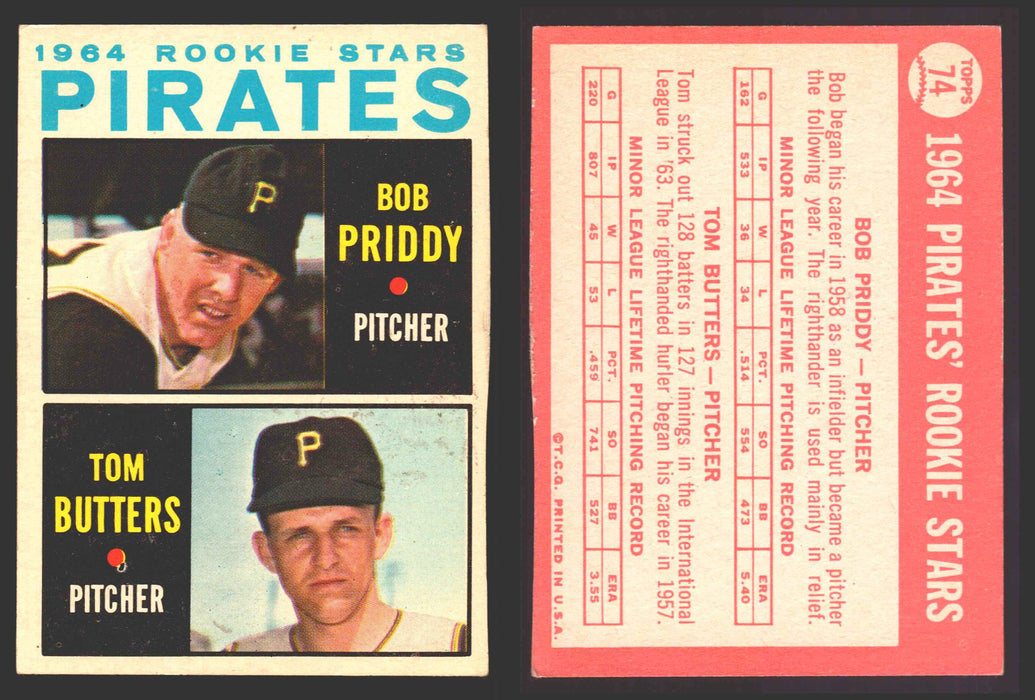 1964 Topps Baseball Trading Card You Pick Singles #1-#99 VG/EX #	74 Pirates Rookies - Bob Priddy / Tom Butters RC  - TvMovieCards.com
