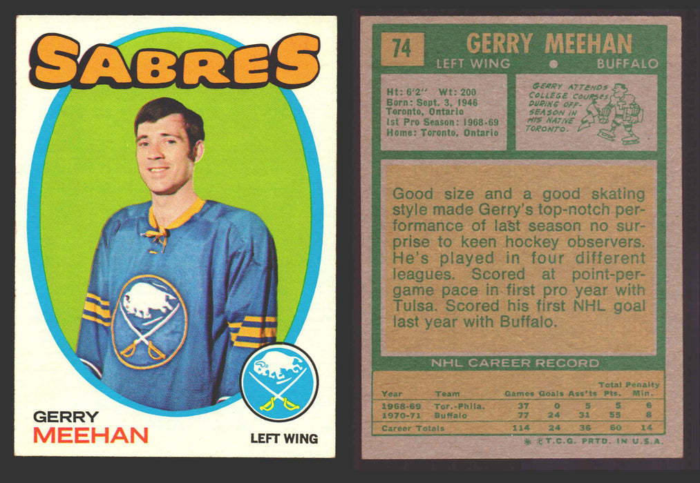 1971-72 Topps NHL Hockey Trading Card You Pick Singles #1-#123 VG/EX #	74 Gerry Meehan  - TvMovieCards.com