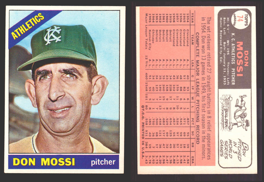 1966 Topps Baseball Trading Card You Pick Singles #1-#99 VG/EX #	74 Don Mossi - Kansas City Athletics  - TvMovieCards.com