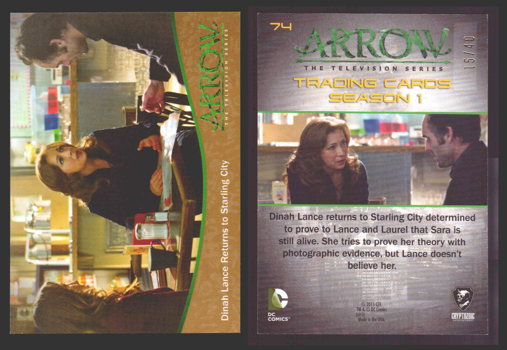 Arrow Season 1 Gold Parallel Base Trading Card You Pick Singles #1-95 xx/40 #	  74   Dinah Lance Returns to Starling City  - TvMovieCards.com