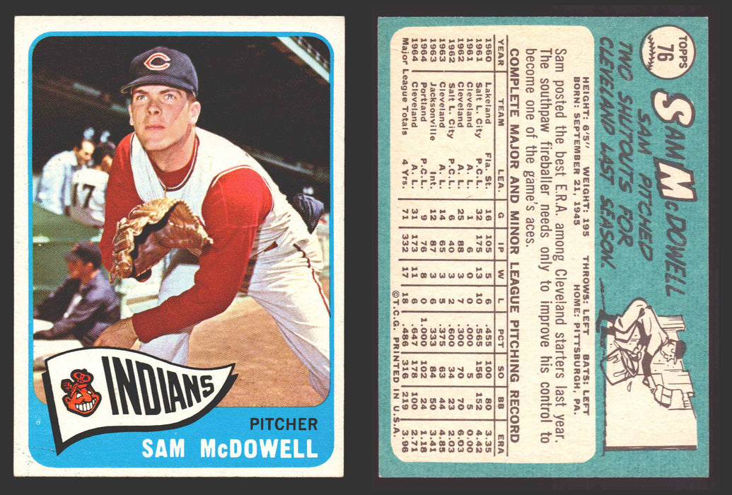 1965 Topps Baseball Trading Card You Pick Singles #1-#99 VG/EX #	76 Sam McDowell - Cleveland Indians  - TvMovieCards.com