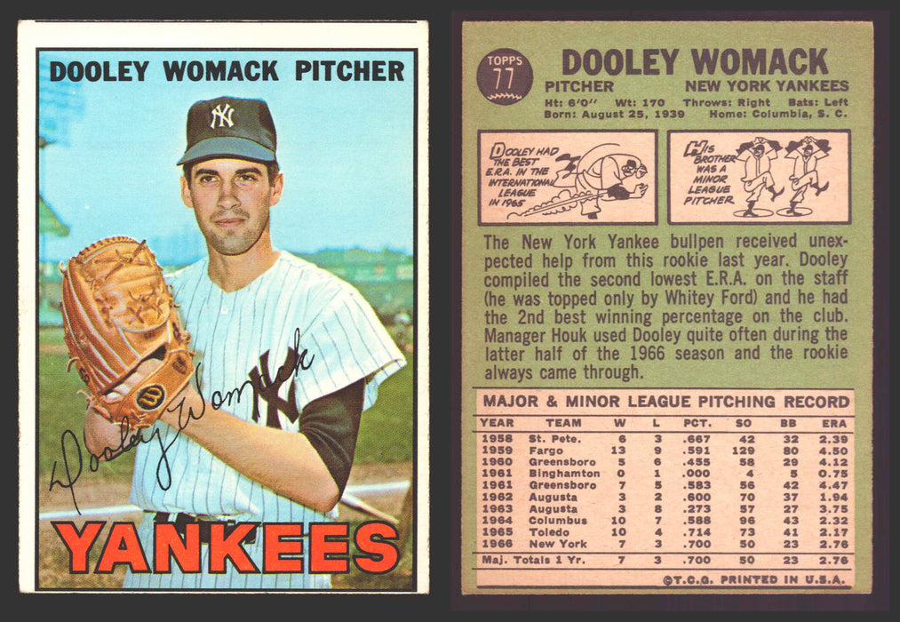 1967 Topps Baseball Trading Card You Pick Singles #1-#99 VG/EX #	77 Dooley Womack - New York Yankees  - TvMovieCards.com
