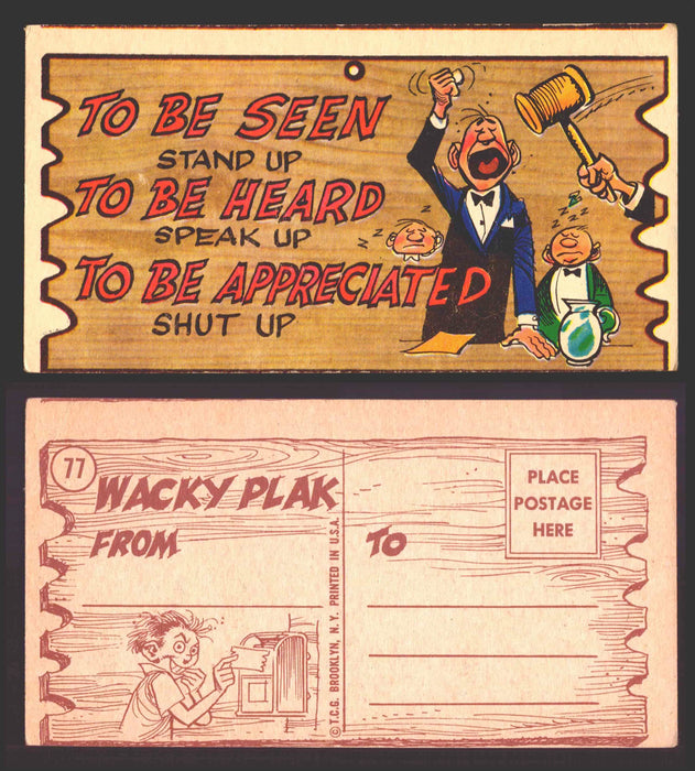 Wacky Plaks 1959 Topps Vintage Trading Cards You Pick Singles #1-88 #	 77   To be seen stand up. To be heard speak up. To be appreciated shut up  - TvMovieCards.com