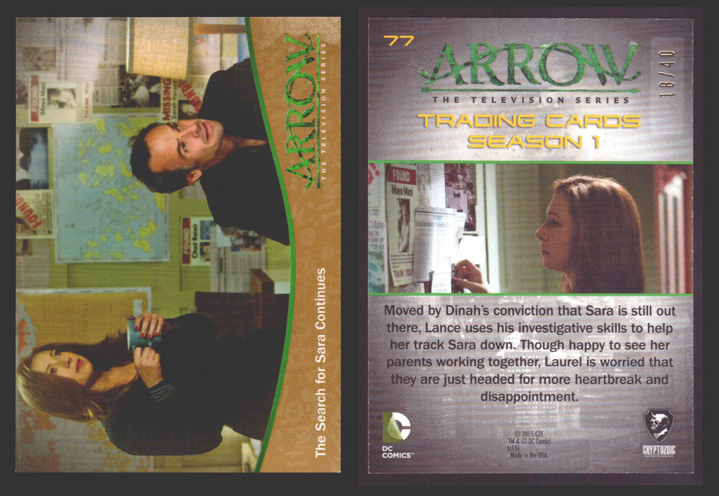 Arrow Season 1 Gold Parallel Base Trading Card You Pick Singles #1-95 xx/40 #	  77   The Search for Sara Continues  - TvMovieCards.com