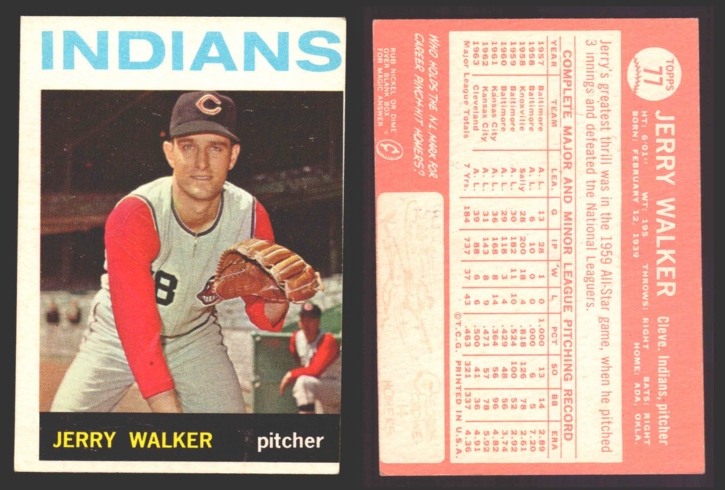 1964 Topps Baseball Trading Card You Pick Singles #1-#99 VG/EX #	77 Jerry Walker - Cleveland Indians  - TvMovieCards.com