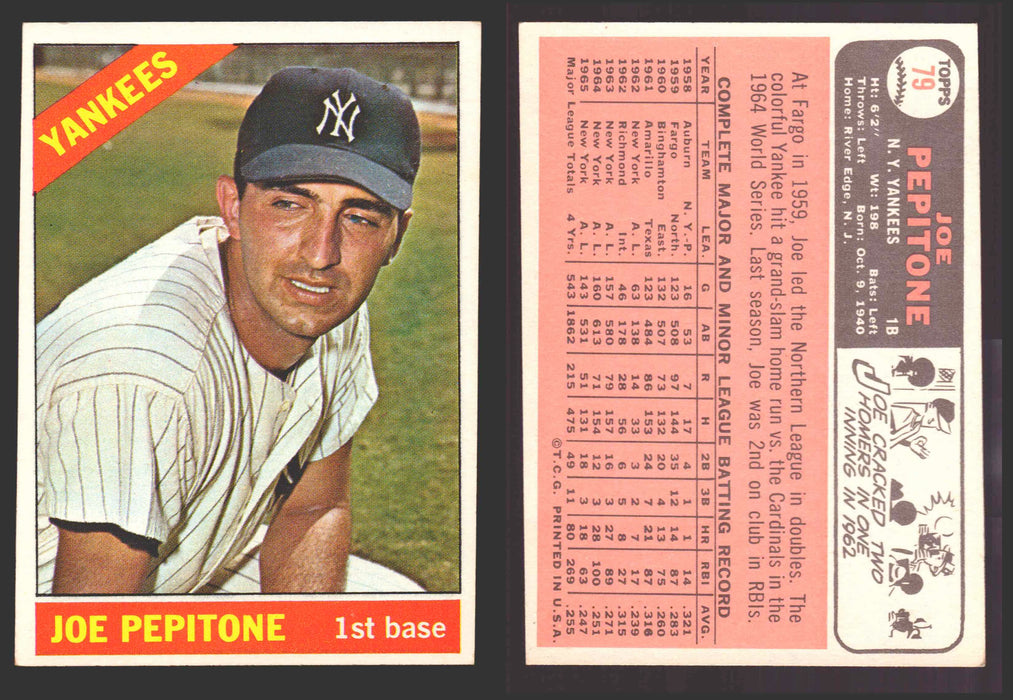 1966 Topps Baseball Trading Card You Pick Singles #1-#99 VG/EX #	79 Joe Pepitone - New York Yankees  - TvMovieCards.com