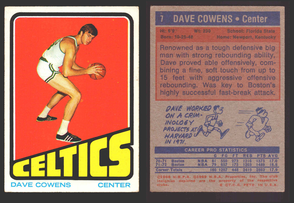 1971-72 Topps Basketball Trading Card You Pick Singles #1-#253 VG/EX #	7 Dave Cowens - Boston Celtics  - TvMovieCards.com