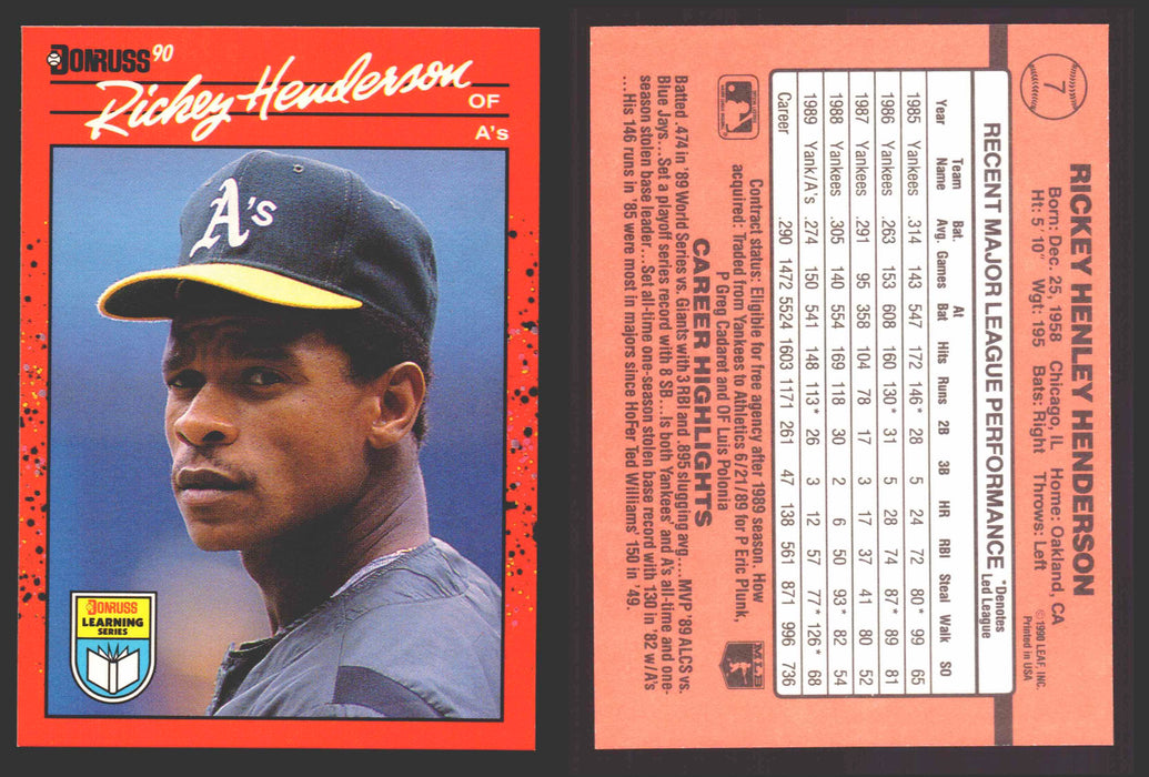 1990 Donruss Baseball Learning Series Trading Card You Pick Singles #1-55 #	7 Rickey Henderson  - TvMovieCards.com