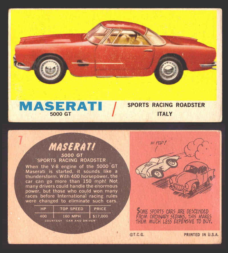 1961 Topps Sports Cars (White Back) Vintage Trading Cards #1-#66 You Pick Single #7 Maserati 5000GT - TvMovieCards.com