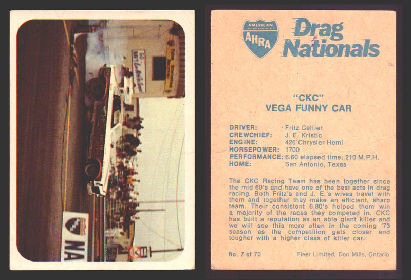 AHRA Drag Nationals 1971 Fleer Canada Trading Cards You Pick Singles #1-70 7 of 70   "CKC"                           Vega Funny Car  - TvMovieCards.com