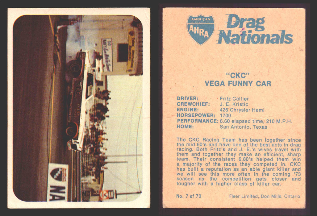 AHRA Drag Nationals 1971 Fleer Canada Trading Cards You Pick Singles #1-70 7 of 70   "CKC"                           Vega Funny Car  - TvMovieCards.com
