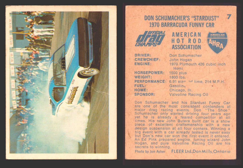 AHRA Official Drag Champs 1971 Fleer Canada Trading Cards You Pick Singles #1-63 7   Don Schumacher's "Stardust"                      1970 Barracuda Funny Car (creased)  - TvMovieCards.com