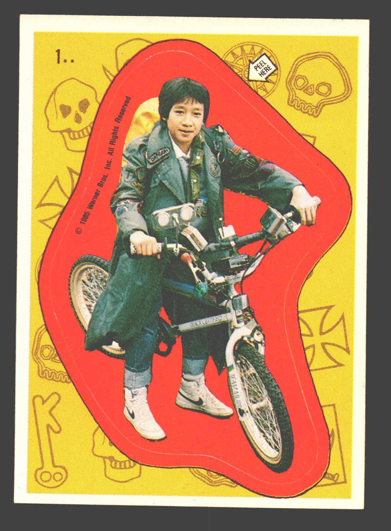 1985 Topps The Goonies #1b Data on Bike Stickers Trading Card