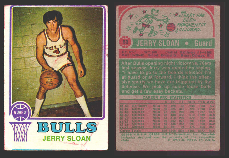 1973-74 Topps Basketball Trading Card You Pick Singles #1-#231 VG/EX #	83 Jerry Sloan - Chicago Bulls  - TvMovieCards.com