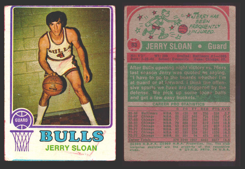 1973-74 Topps Basketball Trading Card You Pick Singles #1-#231 VG/EX #	83 Jerry Sloan - Chicago Bulls  - TvMovieCards.com