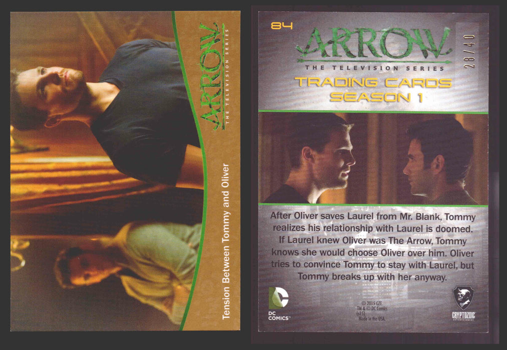Arrow Season 1 Gold Parallel Base Trading Card You Pick Singles #1-95 xx/40 #	  84   Tension Between Tommy and Oliver  - TvMovieCards.com