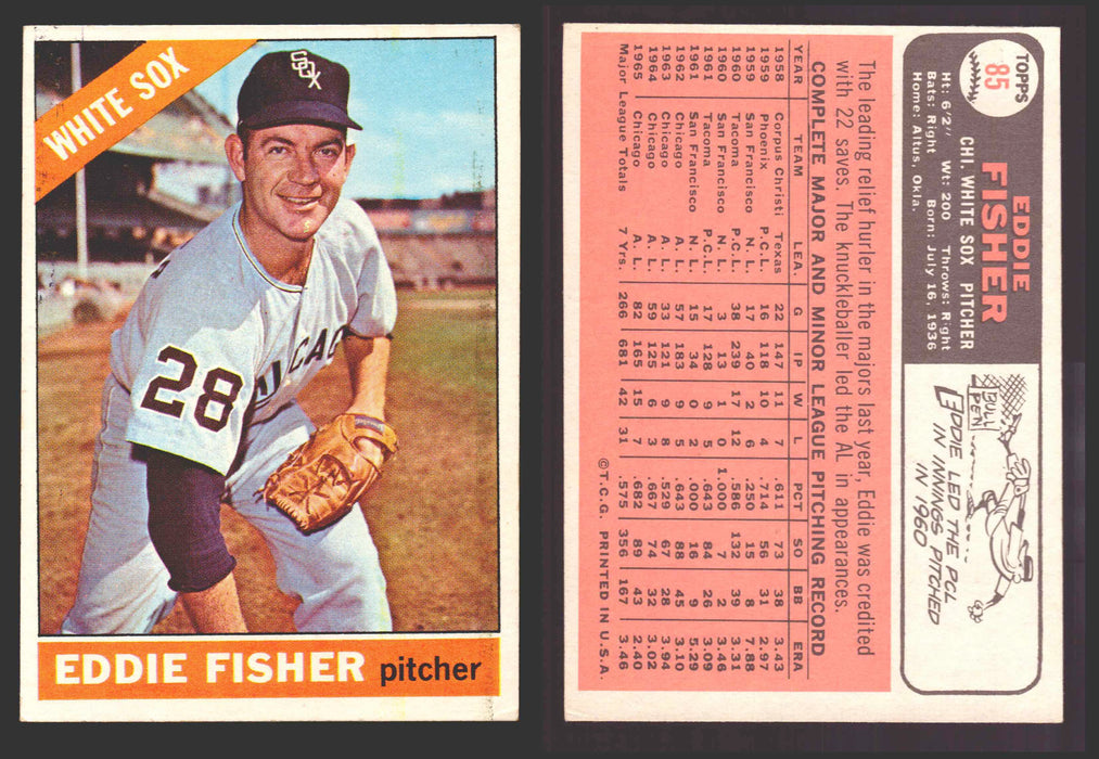 1966 Topps Baseball Trading Card You Pick Singles #1-#99 VG/EX #	85 Eddie Fisher - Chicago White Sox  - TvMovieCards.com