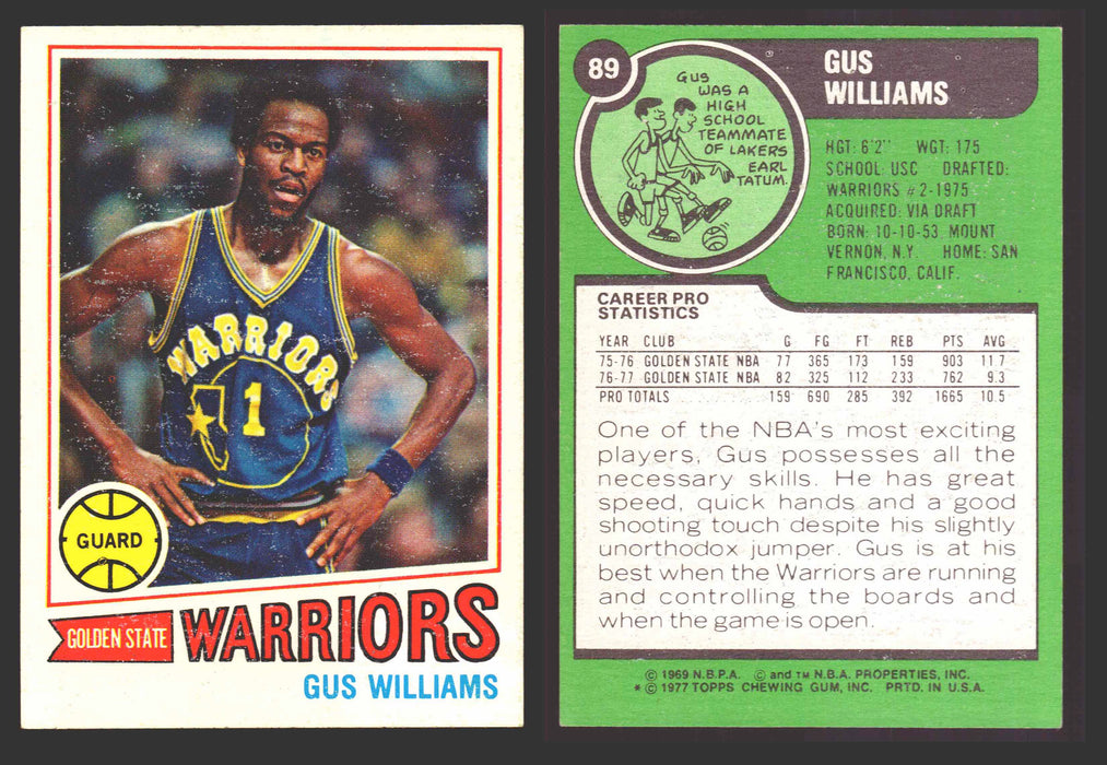 1977-78 Topps Basketball Trading Card You Pick Singles #1-#132 VG/EX #	89 Gus Williams - Golden State Warriors  - TvMovieCards.com