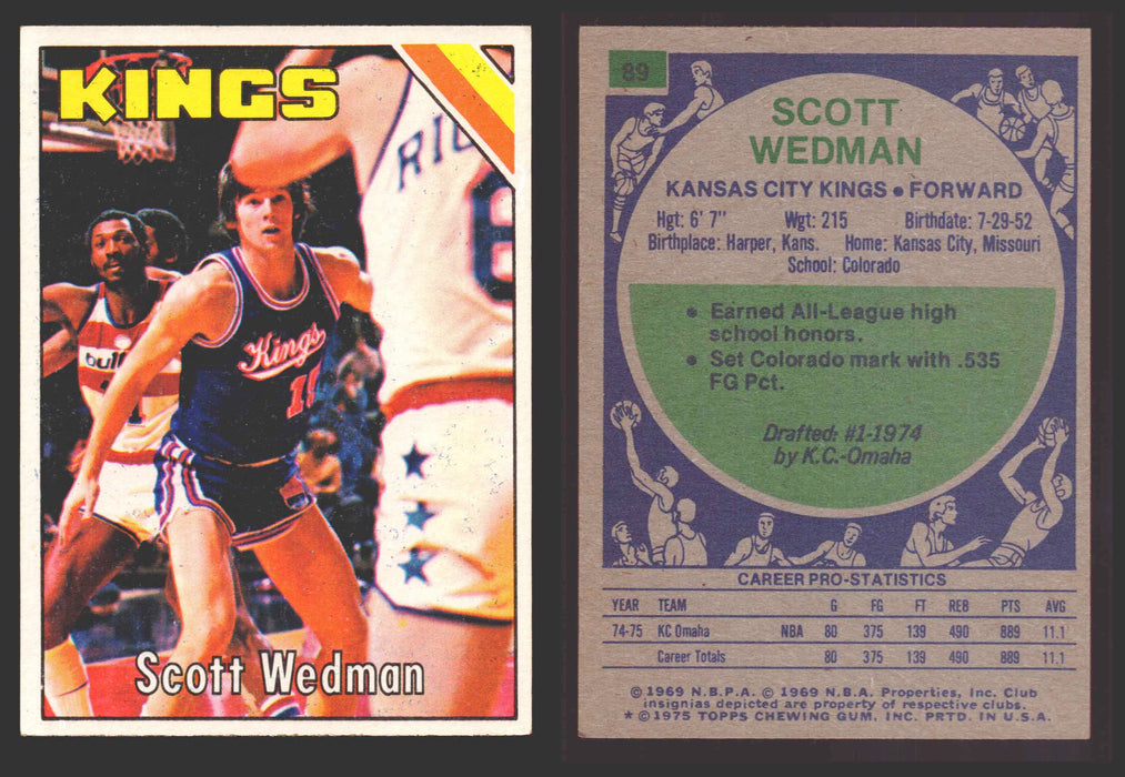 1975-76 Topps Basketball Trading Card You Pick Singles #1-#310 VG/EX #	89 Scott Wedman - Kansas City Kings RC  - TvMovieCards.com