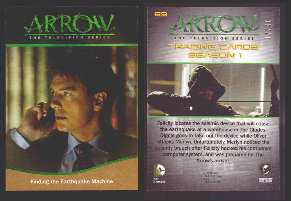 Arrow Season 1 Gold Parallel Base Trading Card You Pick Singles #1-95 xx/40 #	  89   Finding the Earthquake Machine  - TvMovieCards.com