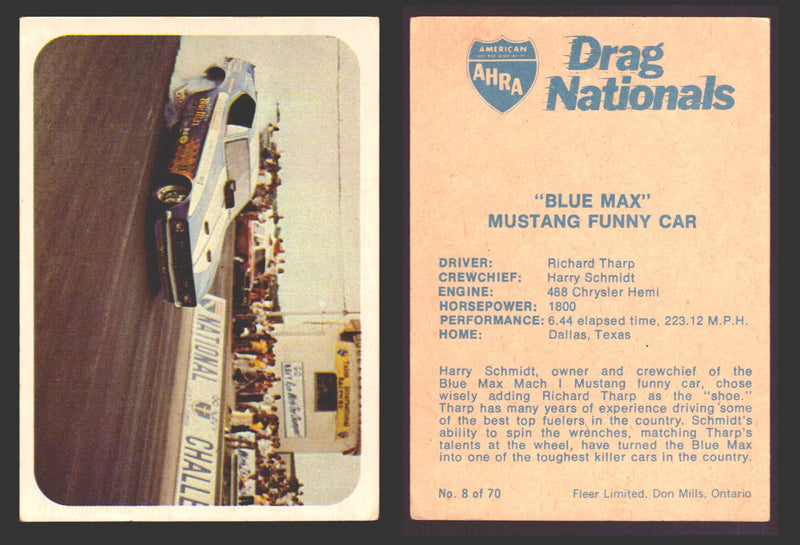 AHRA Drag Nationals 1971 Fleer Canada Trading Cards You Pick Singles #1-70 8 of 70   "Blue Max"                      Mustang Funny Car  - TvMovieCards.com