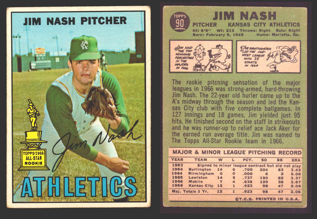 1967 Topps Baseball Trading Card You Pick Singles #1-#99 VG/EX #	90 Jim Nash RC - Kansas City Athletics  - TvMovieCards.com