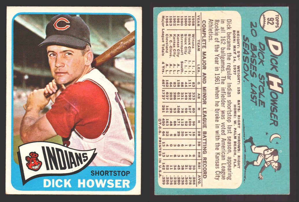 1965 Topps Baseball Trading Card You Pick Singles #1-#99 VG/EX #	92 Dick Howser - Cleveland Indians  - TvMovieCards.com
