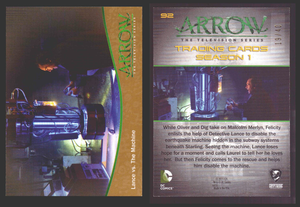 Arrow Season 1 Gold Parallel Base Trading Card You Pick Singles #1-95 xx/40 #	  92   Lance vs. The Machine  - TvMovieCards.com