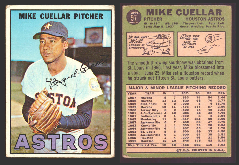1967 Topps Baseball Trading Card You Pick Singles #1-#99 VG/EX #	97 Mike Cuellar - Houston Astros  - TvMovieCards.com