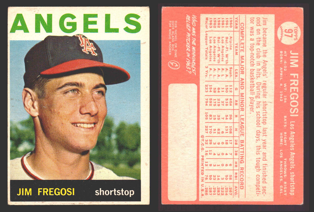 1964 Topps Baseball Trading Card You Pick Singles #1-#99 VG/EX #	97 Jim Fregosi - Los Angeles Angels  - TvMovieCards.com