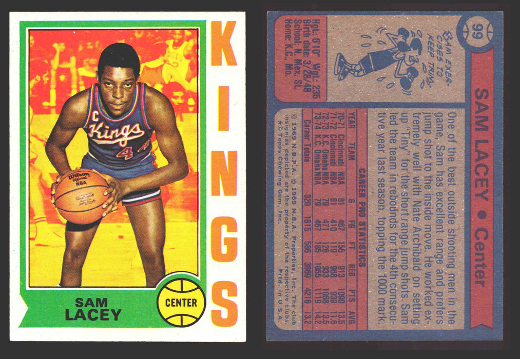 1974-75 Topps Basketball Trading Card You Pick Singles #1-#99 VG/EX #	99 Sam Lacey - Kansas City Kings  - TvMovieCards.com