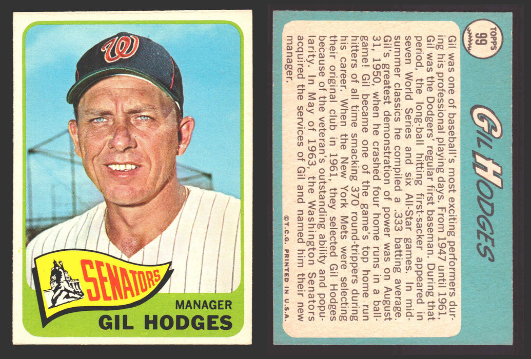 1965 Topps Baseball Trading Card You Pick Singles #1-#99 VG/EX #	99 Gil Hodges - Washington Senators  - TvMovieCards.com