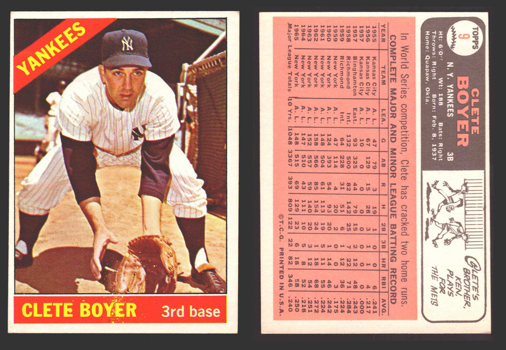 1966 Topps Baseball Trading Card You Pick Singles #1-#99 VG/EX #	9 Clete Boyer - New York Yankees  - TvMovieCards.com