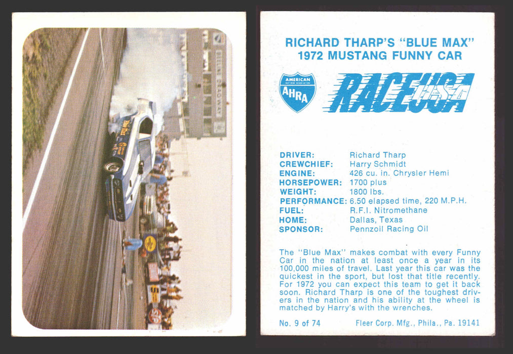 Race USA AHRA Drag Champs 1973 Fleer Vintage Trading Cards You Pick Singles 9 of 74    Richard Tharp's "Blue Max"  - TvMovieCards.com
