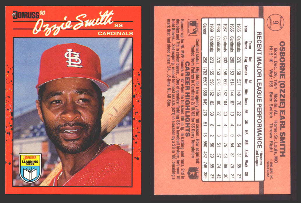 1990 Donruss Baseball Learning Series Trading Card You Pick Singles #1-55 #	9 Ozzie Smith  - TvMovieCards.com