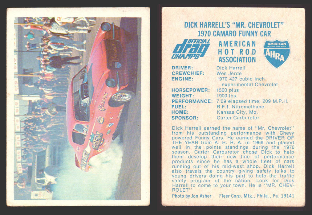 AHRA Official Drag Champs 1971 Fleer Vintage Trading Cards You Pick Singles #1-63 9   Dick Harrell's "Mr. Chevrolet"  - TvMovieCards.com