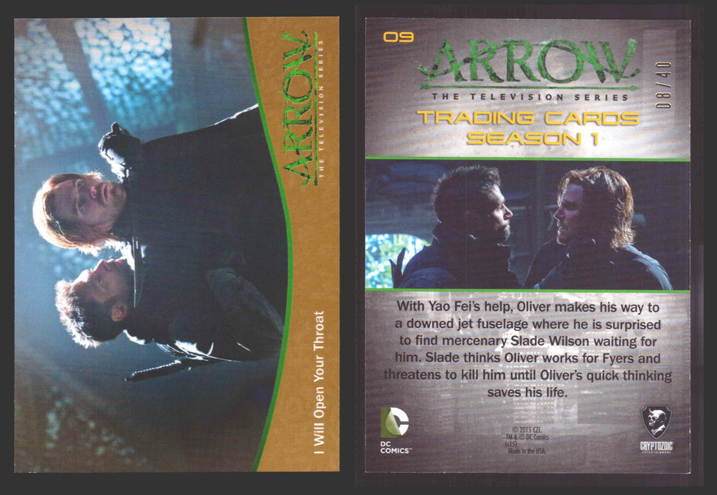 Arrow Season 1 Gold Parallel Base Trading Card You Pick Singles #1-95 xx/40 #	  09   I Will Open Your Throat  - TvMovieCards.com