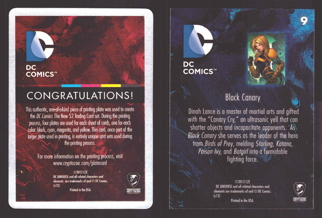 2012 DC Comics The New 52 Base Card Printing Plate 1/1 #9 Black Canary Magenta   - TvMovieCards.com