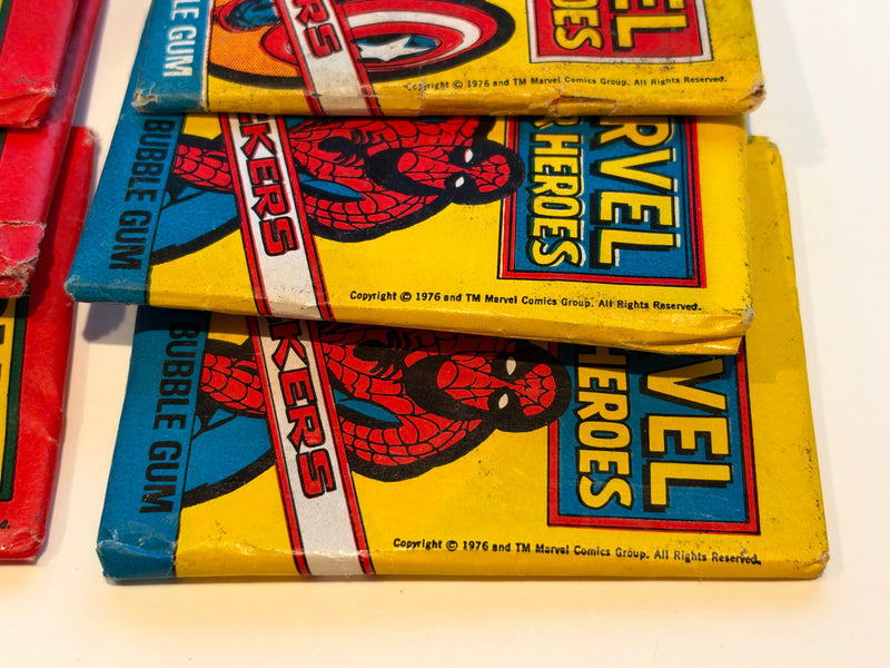 1976 Marvel Super Heroes Sticker Wax Pack Lot of 8 Spiderman Hulk Capt America