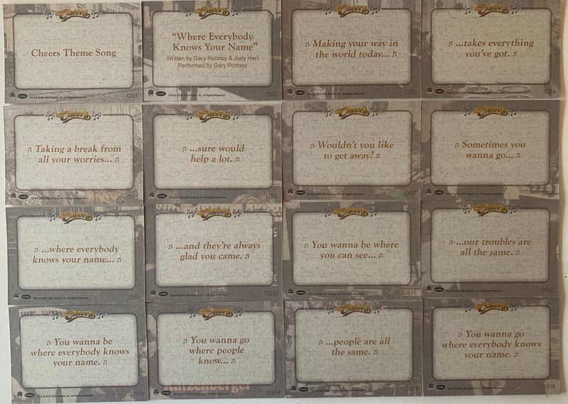 Cheers TV Show Seasons 1-4 Premiere Opening Sequence Chase Card Set OS1-OS16 - TvMovieCards.com