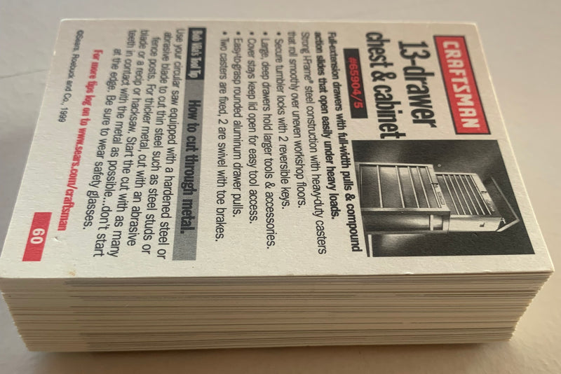1999/2000 Craftsman Tools Base Card Set 60 Cards By Sears Roebuck & Co. - TvMovieCards.com
