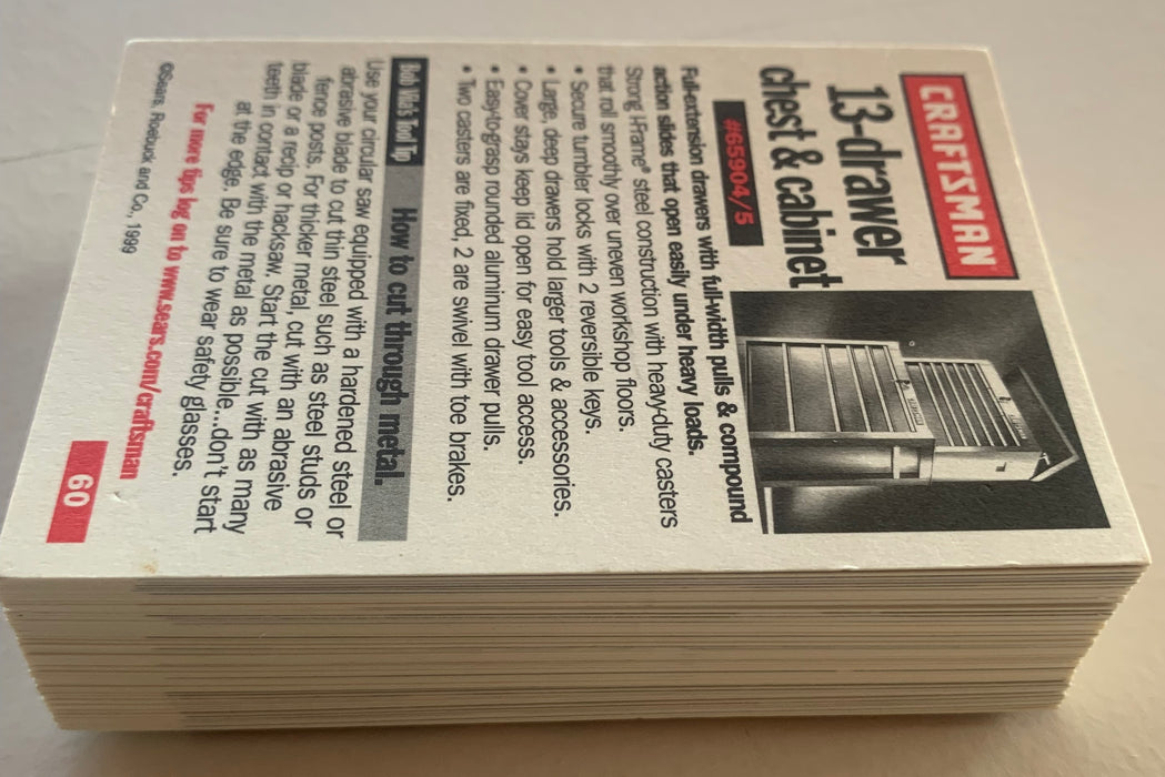 1999/2000 Craftsman Tools Base Card Set 60 Cards By Sears Roebuck & Co. - TvMovieCards.com