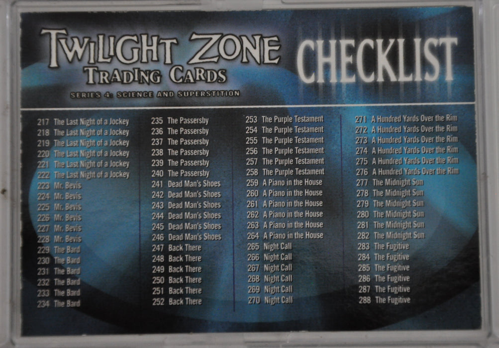 Twilight Zone 4 Science and Superstition Trading Base 72 Card Set #217 - #288   - TvMovieCards.com