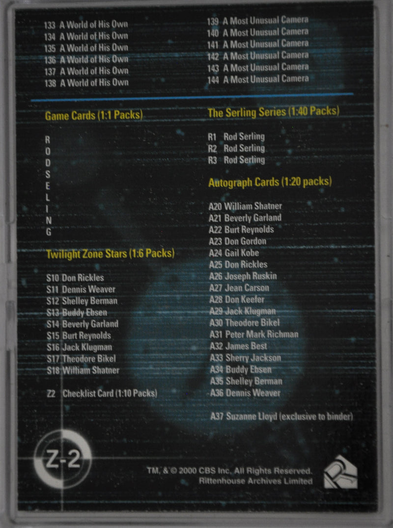 Twilight Zone 2 The Next Dimension Trading Base 72 Card Set #73 - #144   - TvMovieCards.com