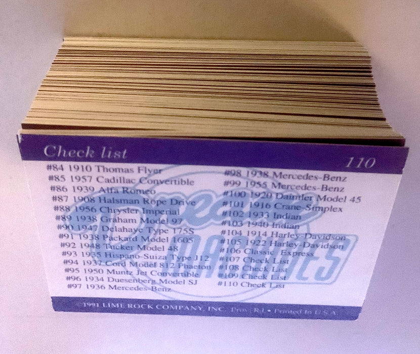 1991 Dream Machines Base Card Set Hot Rods Classic Cars 110 Cards Lime Rock - TvMovieCards.com
