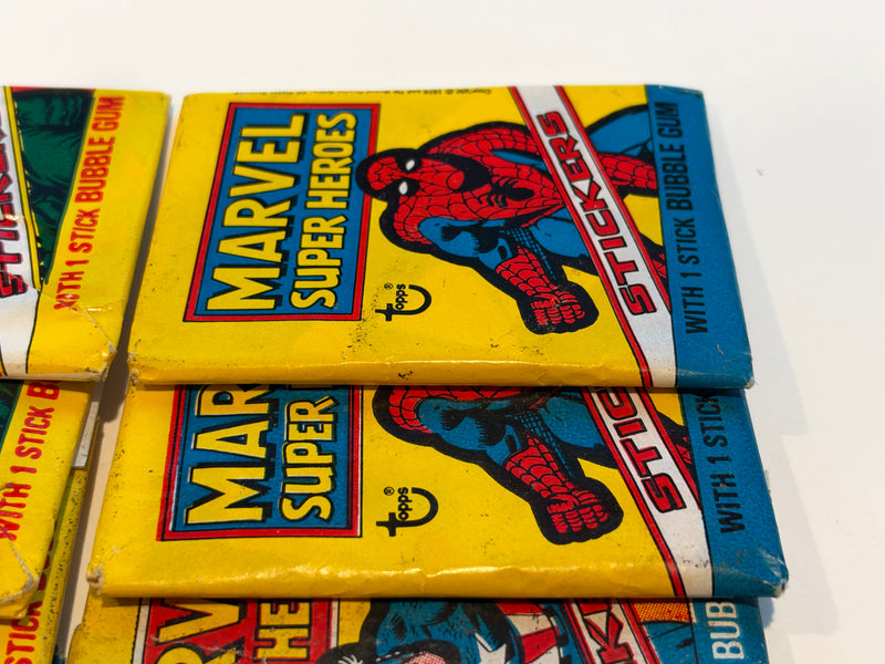 1976 Marvel Super Heroes Sticker Wax Pack Lot of 8 Spiderman Hulk Capt America