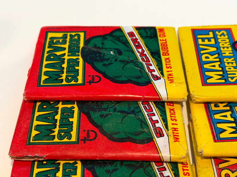 1976 Marvel Super Heroes Sticker Wax Pack Lot of 8 Spiderman Hulk Capt America