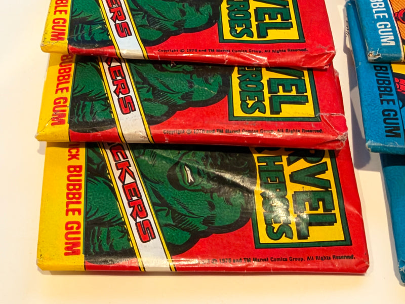 1976 Marvel Super Heroes Sticker Wax Pack Lot of 8 Spiderman Hulk Capt America