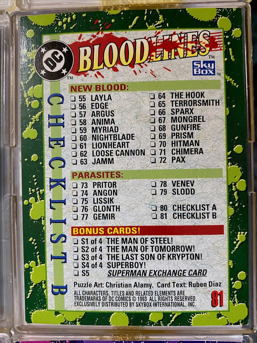 DC Bloodlines Base Trading Card Set 81 Cards Skybox 1993   - TvMovieCards.com