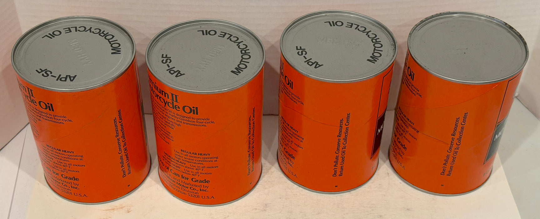 (4) Vintage Harley Davidson Premium II Motorcycle Oil Full 1 Quart Can API-SF